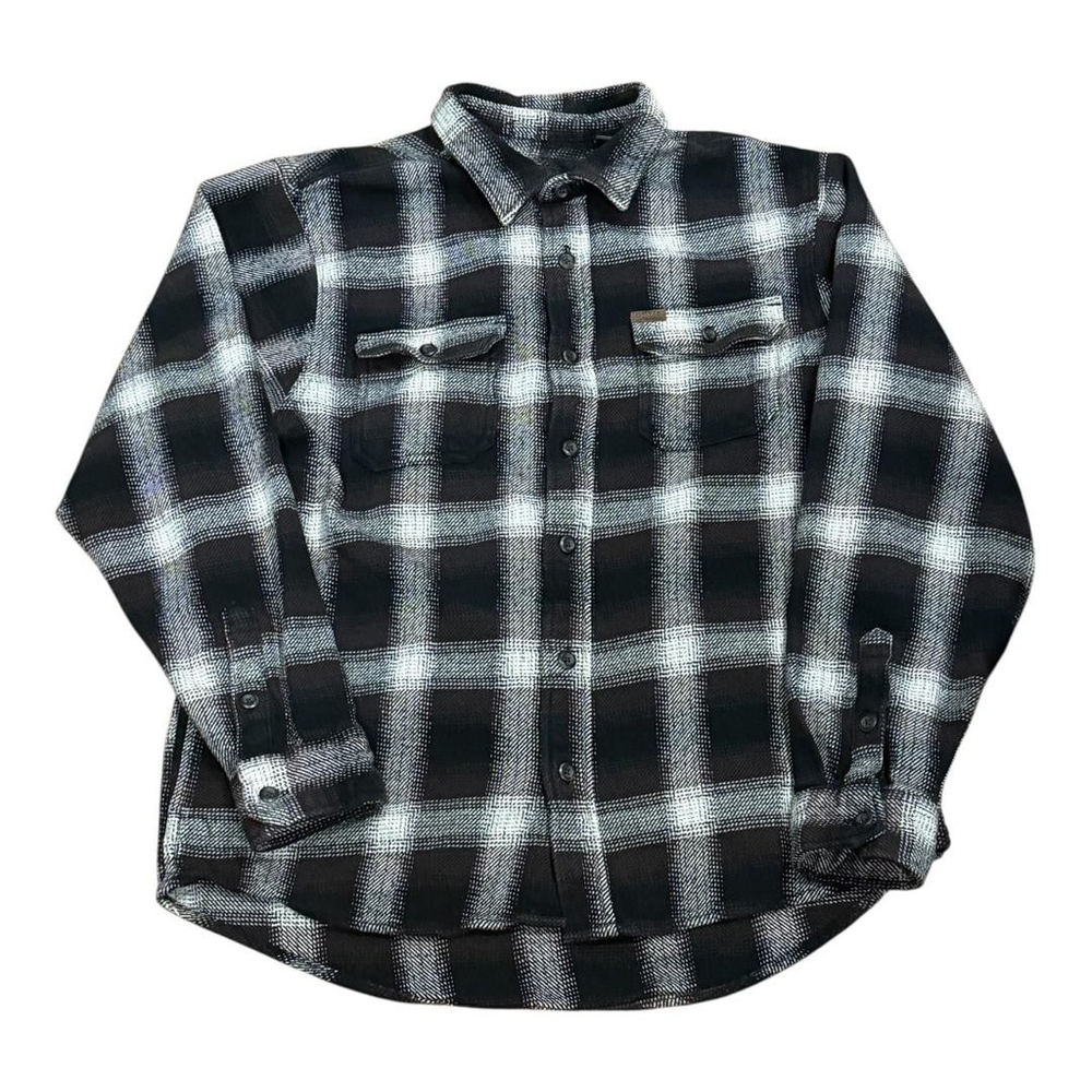 Orvis Shirt Mens Large Black Gray Plaid Flannel Button Up Long Sleeve Cotton